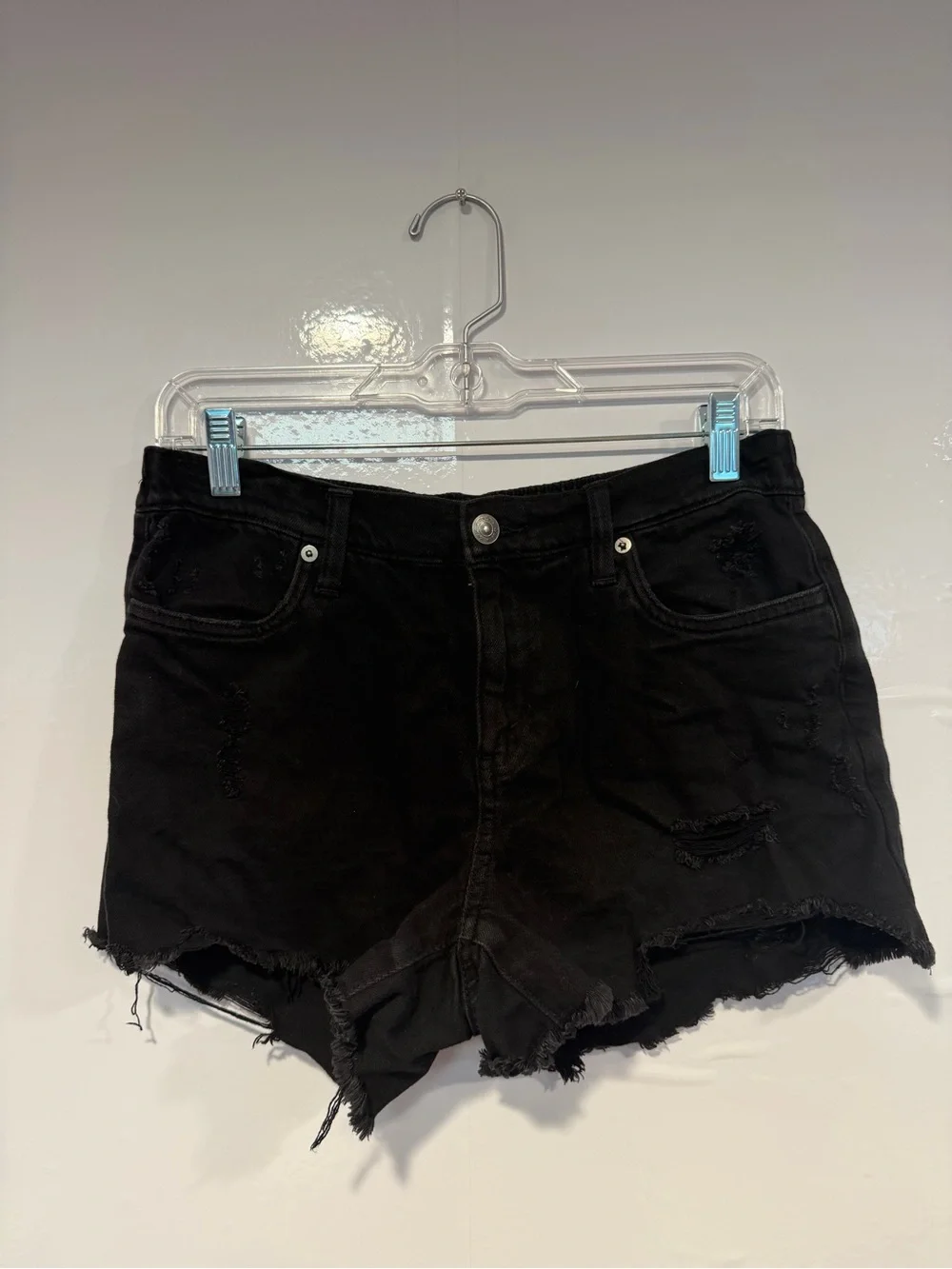 Black Distressed Aerie Denim Shorts